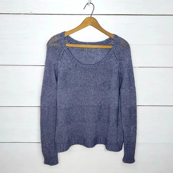 360 Sweater Wool Cotton Yak Blend Open Knit Pullover Block Stripe Cozy Layer - Picture 8 of 8